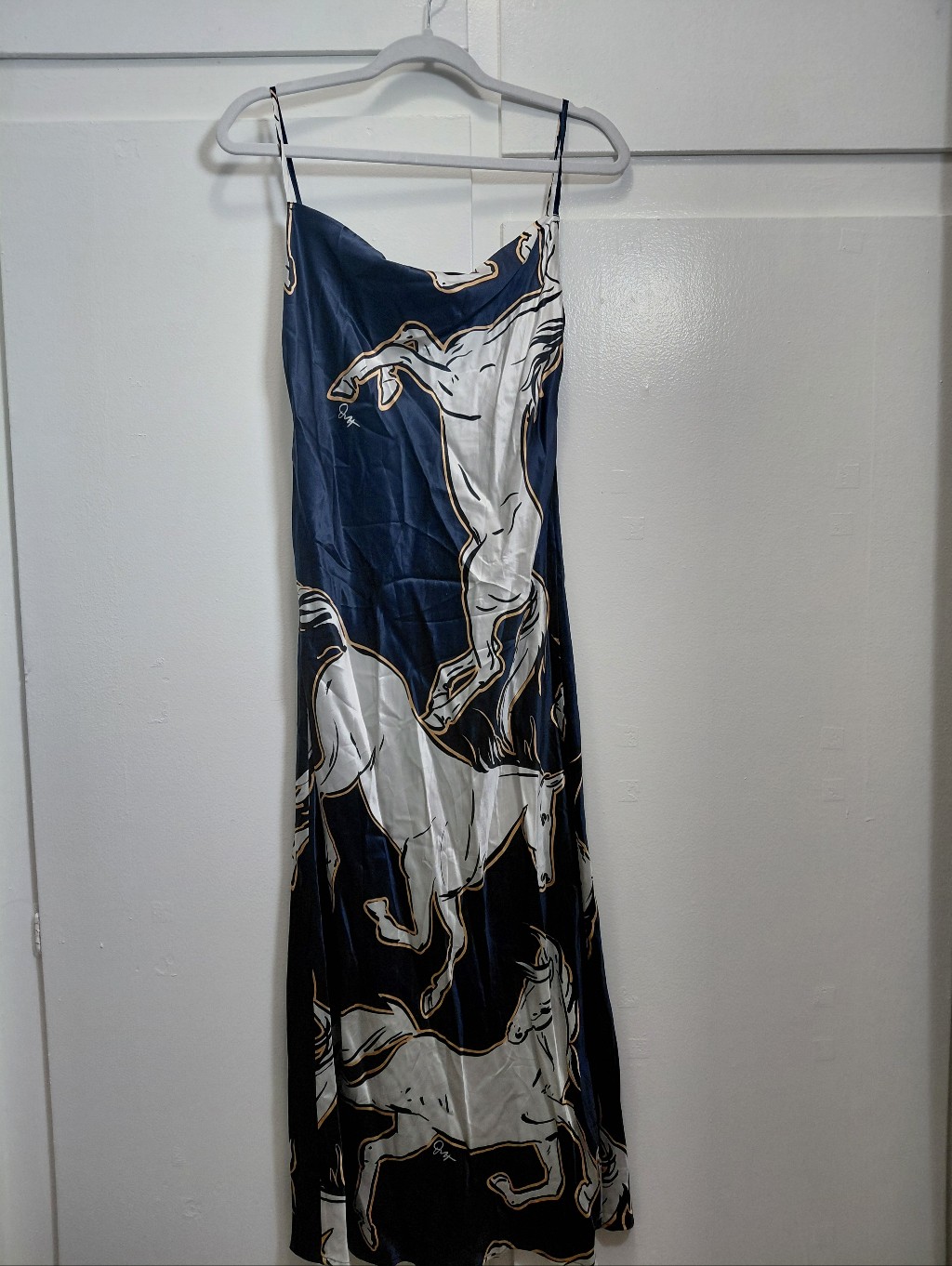 Olivia Von Halle Navy Horse-Print Slip Dress — image 4 of 6